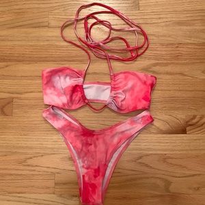 SHEIN pink tie dye bikini with matching skirt cover up